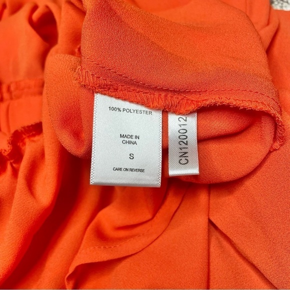 New York & Company Orange Chiffon Long Sleeve Tie Back Top Blouse Small - Picture 7 of 11